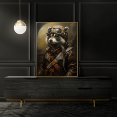 Raccoon Fighter Pilot Portrait Print 